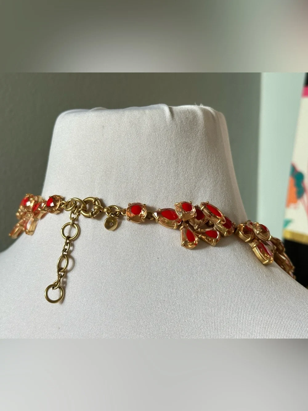 J Crew Brulee Red Chunky Crystal Cluster Stone Necklace Old Money East Coast